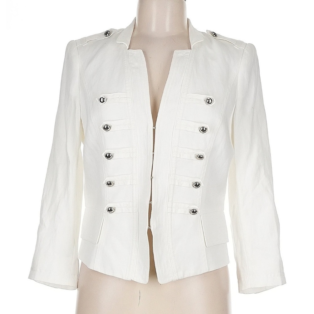 White House Black Market Ponte Military White Cropped Jacket / Blazer